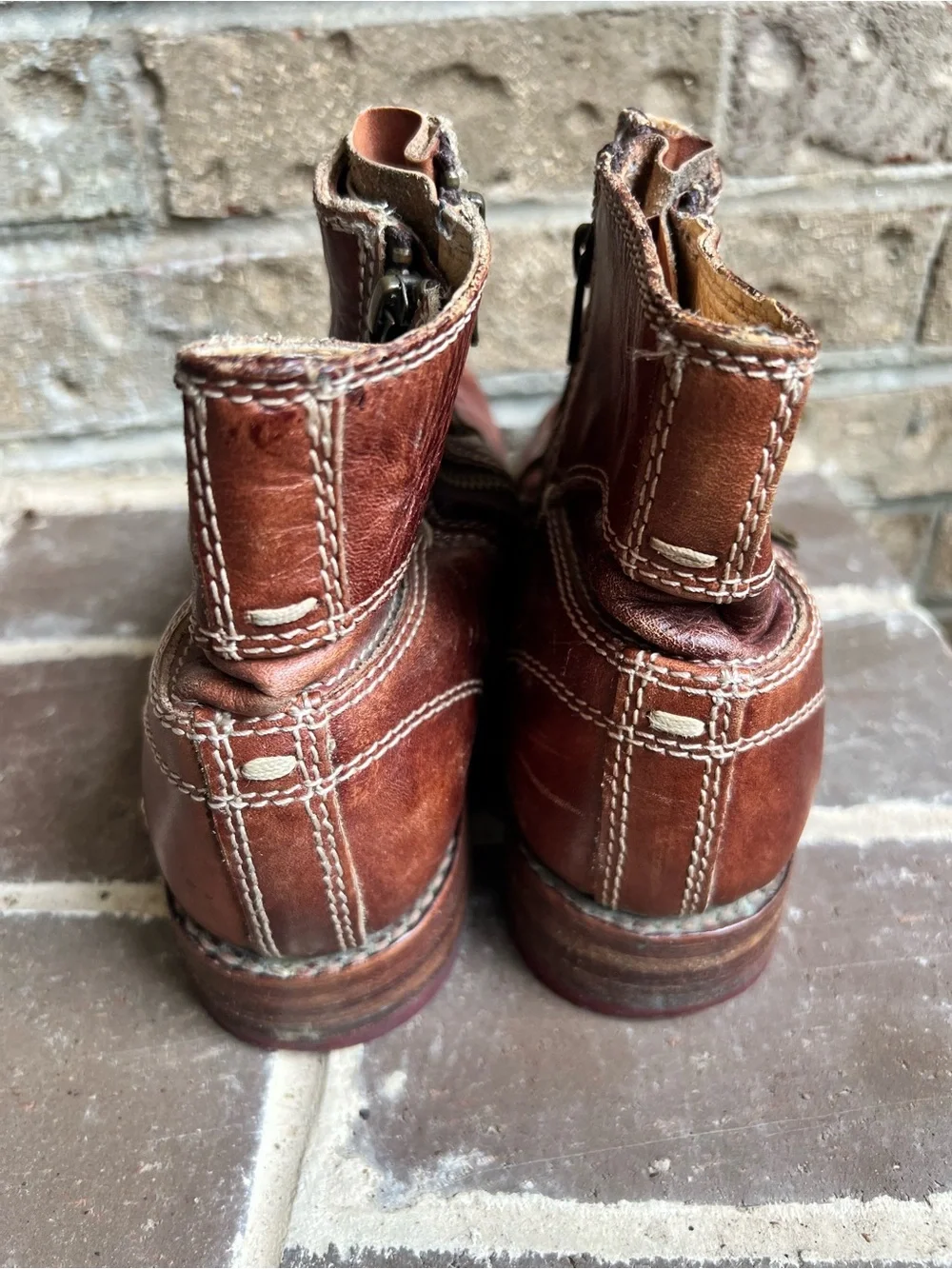 Bed Stu Cognac Leather Side-Zip Ankle Boots